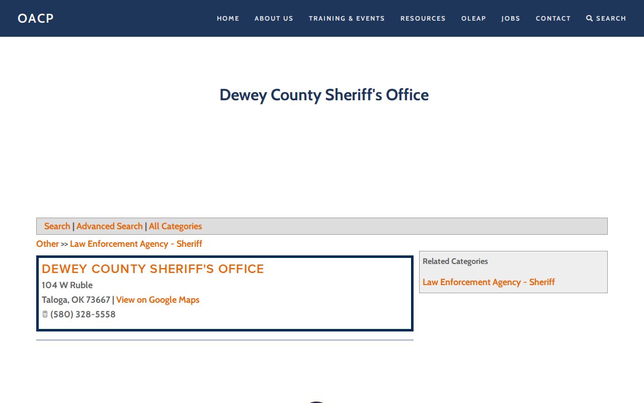 Current Dewey County Jail and Sheriff's Office release contact source