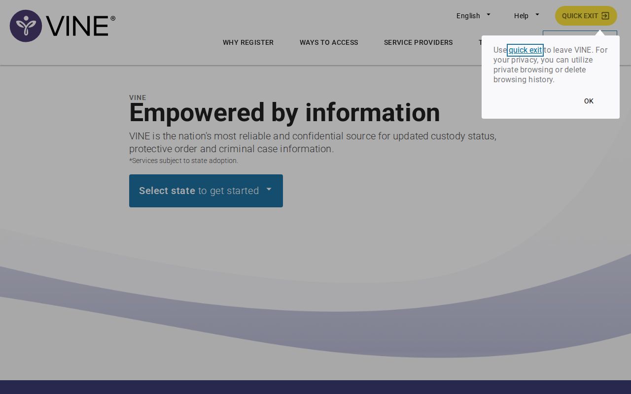 VINELink release check screen for a Dewey County inmate